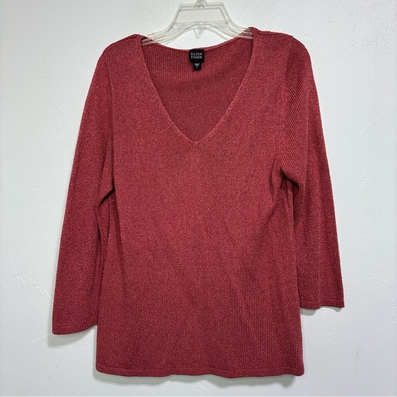Eileen Fisher Sweaters - Eileen Fisher V Neck Women's Large Sweater Salmon Coral Silk Rayon